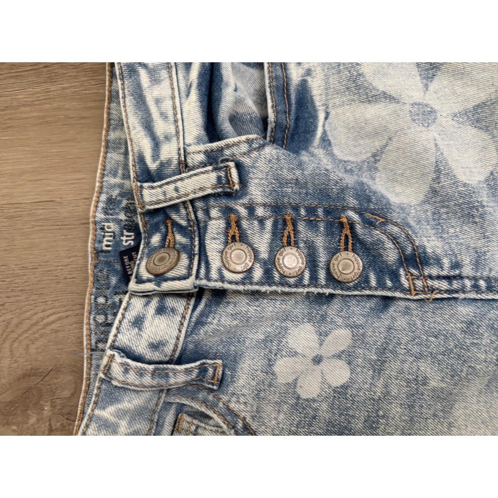 Hippie Girl Floral Acid Wash Distressed Straight Leg Jeans Light Blue Size 5 - Picture 4 of 8